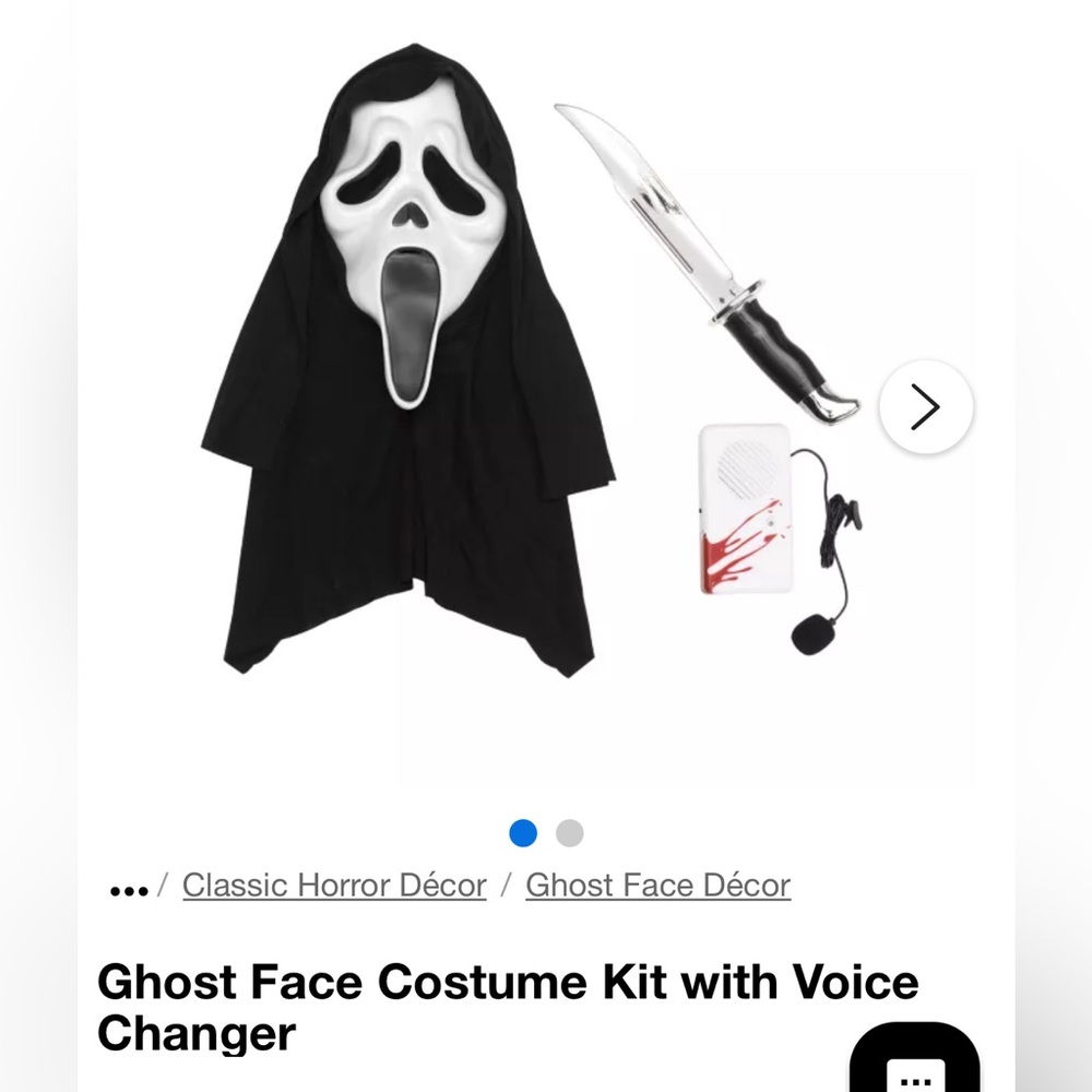 Ghost Face Costume Kit with Voice Changer Halloween Costume. Scream Mask